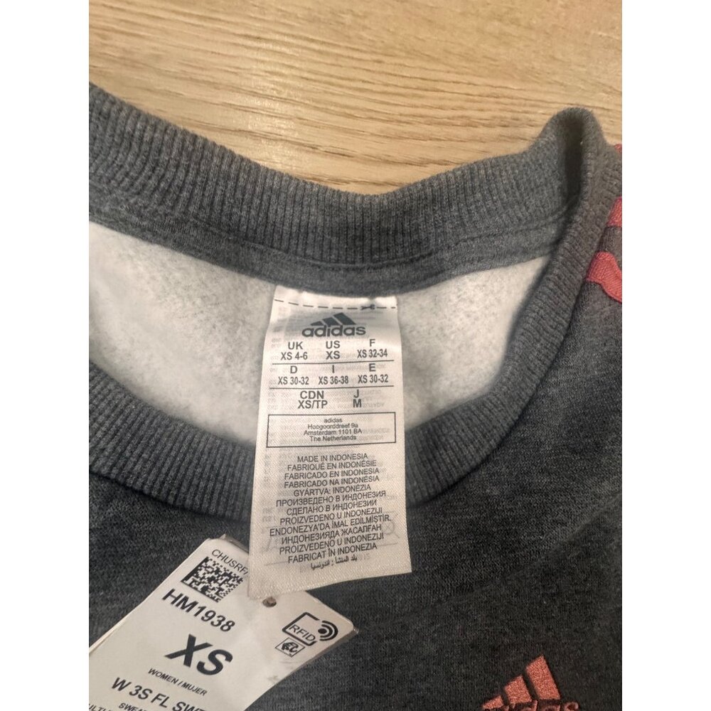 Adidas Womens XS Gray Sweatshirt With Coral Stripes & Logo - W 3S FL SWT - Picture 5 of 7